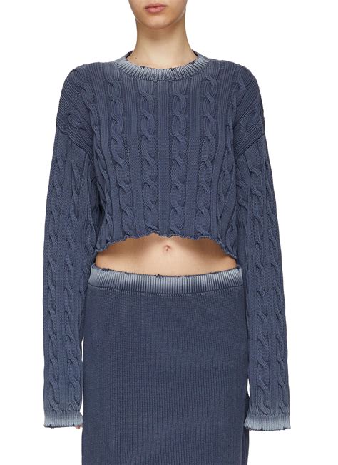 miu miu faded hem back slit cable knit crop sweater|miumiu cashmere sweater.